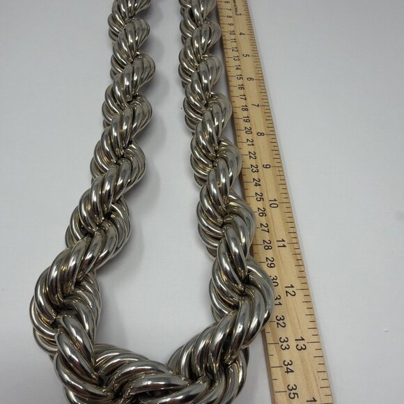 Mens 30" Thick Rope Chain Silver Tone Hollow Dookie Hip Hop Necklace - Picture 5 of 5